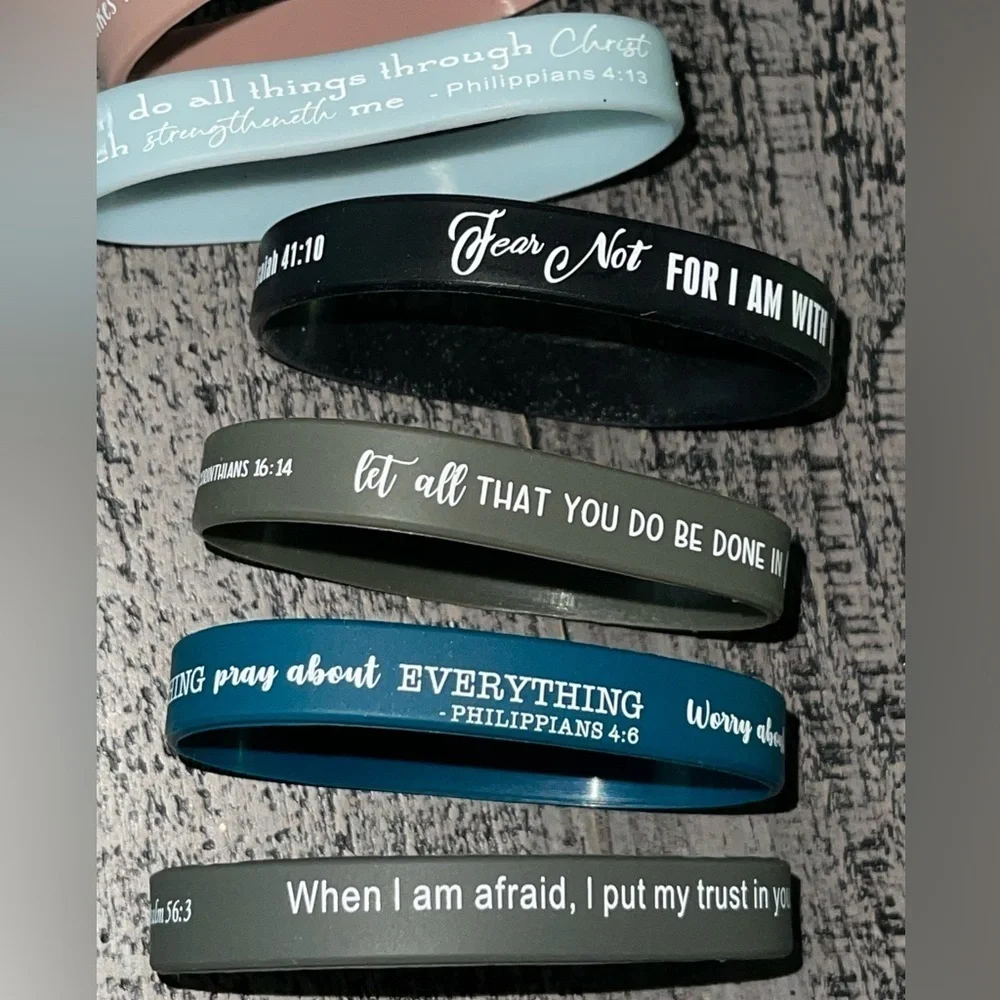 Inspirational Silicone Bracelets Set, Religious 10 New